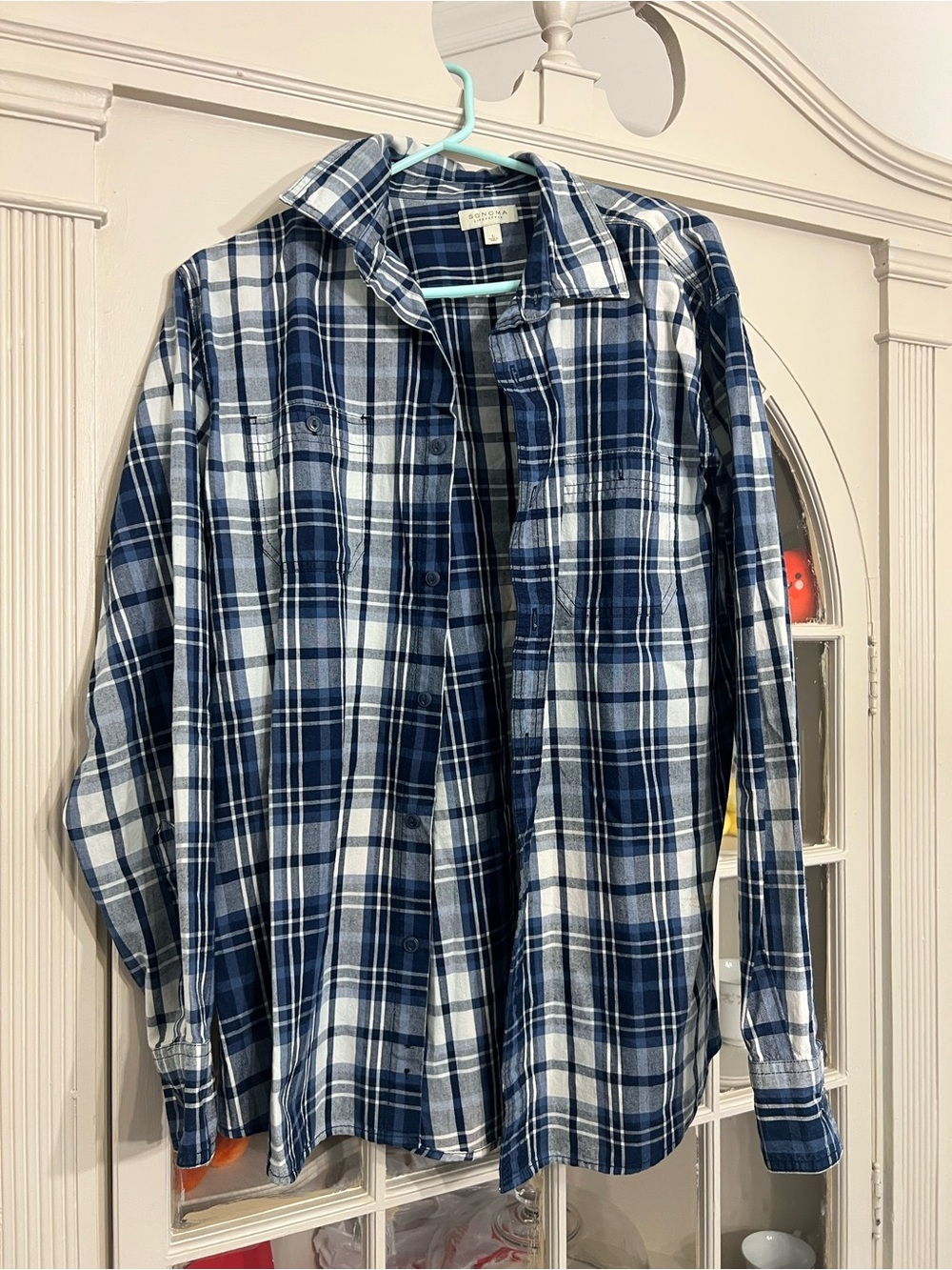 Sonoma Navy and White Plaid Button-Down Shirt